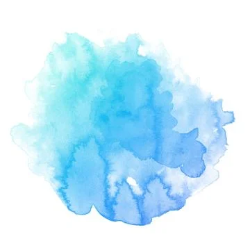Abstract pattern with blue watercolor cloud on white background. Cyan water.. Stock Photos