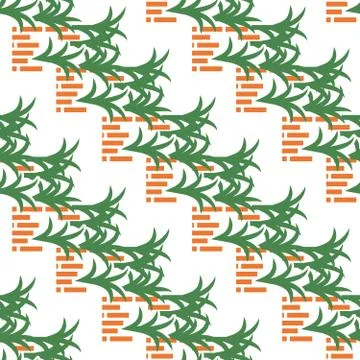 Abstract pattern with bricks and leaves on white Stock Illustration