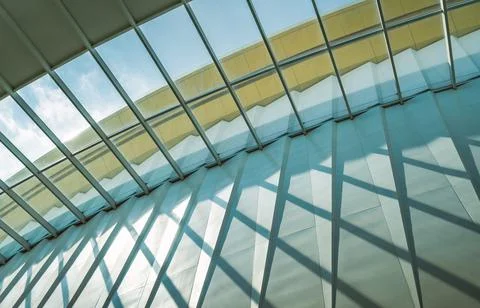 Abstract pattern of building structure of glass ceiling, light and shadow, wo 스톡 사진
