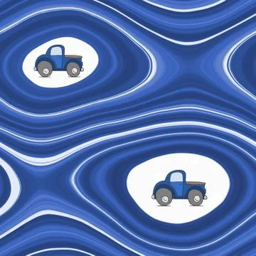 Abstract pattern with cartoon car - in blue Illustrazione stock