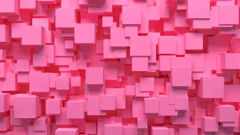 Abstract pattern chaotically scattered cubes of pink color 스톡 일러스트