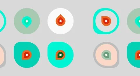 Abstract pattern. Circles contain droplet shapes, varying colors. Minimalist Stock-Illustration