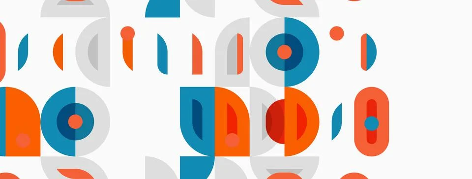Abstract pattern. Circles, ovals, lines create repeating design. Orange, teal Stockillustratie