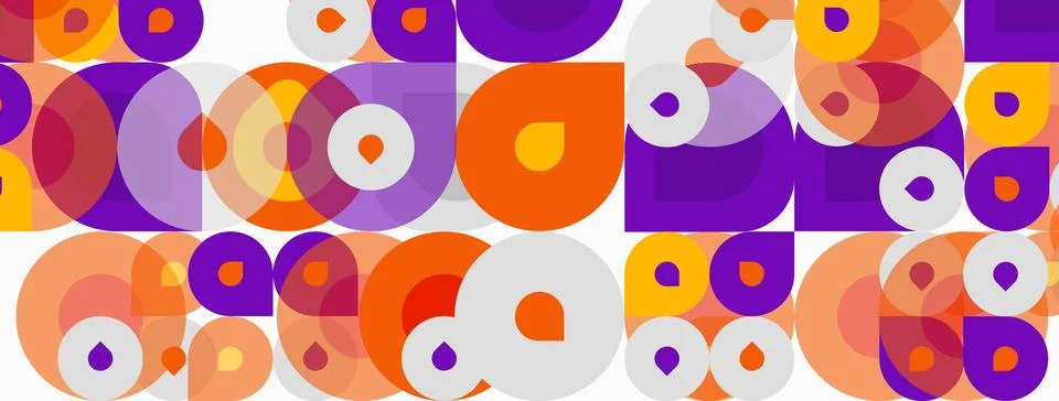 Abstract pattern. Circles overlap, creating vibrant orange, purple, yellow .. イラスト素材