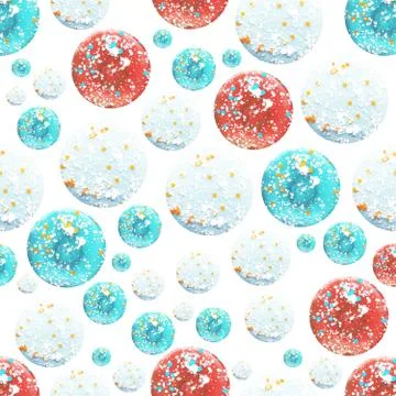 Abstract pattern from circles of red, blue, mint colors on a white background Stock Photos