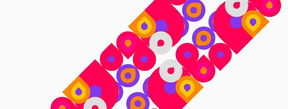 Abstract pattern. Circles, squares overlap creating vibrant, colorful design. Stockillustratie