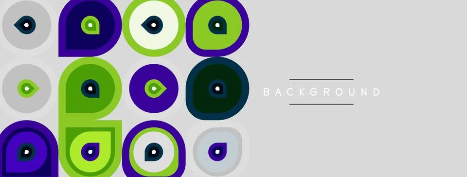 Abstract pattern. Circles, squares, rectangles form colorful design. Light gr Illustration