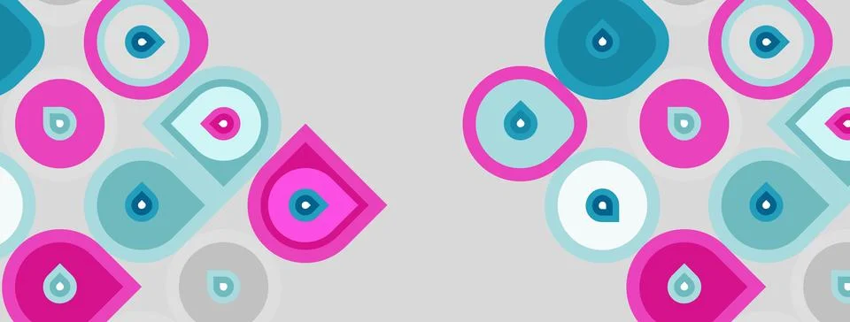 Abstract pattern. Circles, squares, teardrops repeat. Pink, blue hues dominat 库存插图