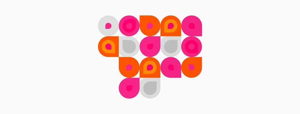 Abstract pattern. Circles vary in color, size, arrangement. Pink, orange, gra Stock Illustration