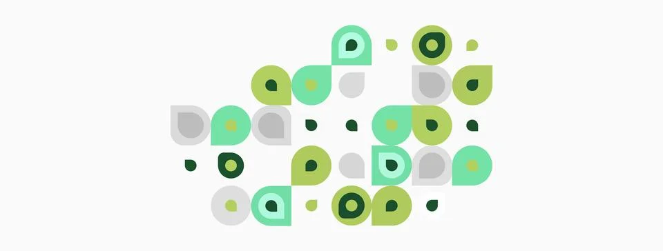 Abstract pattern. Circles vary size, color. Greens dominate, black accents Stock Illustration