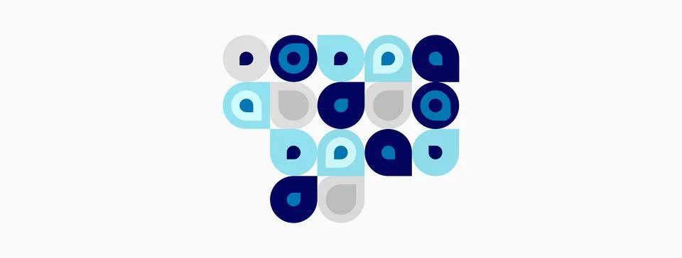Abstract pattern. Circles vary size, color. Blue, gray shades dominate white Stock Illustration