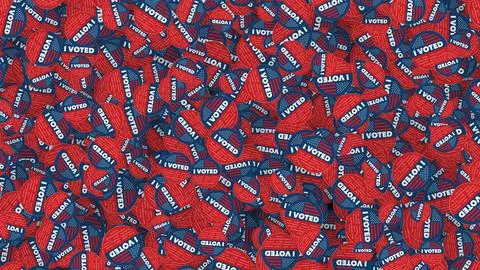 Abstract pattern of circular red and blue "I Voted" stickers fills screen Stock Illustration