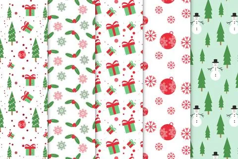 Abstract pattern collection with red and green Christmas elements vector. Sea Illustrazione stock