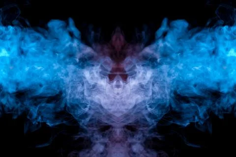 Abstract pattern of colored smoke backlit blue neon in the shape of a mystica Stock Photos