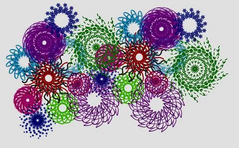 Abstract pattern of colorful circular mandalas and geometric doodles Stock Illustration