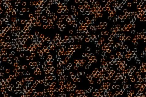 Abstract pattern of colorful glowing squares on black background 库存插图