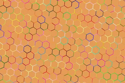 Abstract pattern of colorful hexagons on brown background Иллюстрация