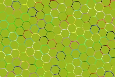 Abstract pattern of colorful hexagons on green background 스톡 일러스트