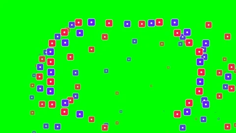 Abstract pattern of colorful square dots floating on a bright green backgroun Stock Footage 340268044