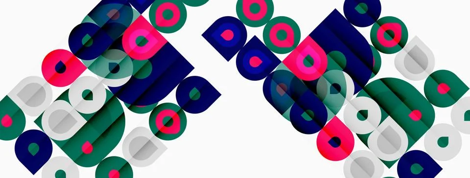 Abstract pattern. Colorful squares, circles overlap creating dynamic visual 스톡 일러스트