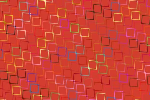 Abstract pattern of colorful squares on a red background 库存插图