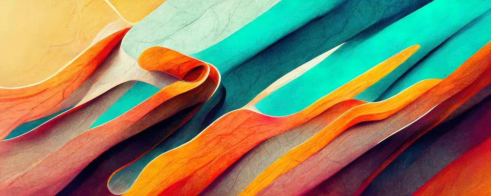 Abstract pattern of colors in the form of waves of orange and turquoise tones イラスト素材
