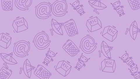 Abstract Pattern of Communication Symbols on Purple Background. Stock Footage 319244307