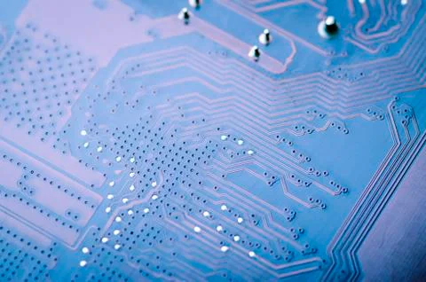 Abstract pattern of conductive paths on an electronic board close-up Stock Photos