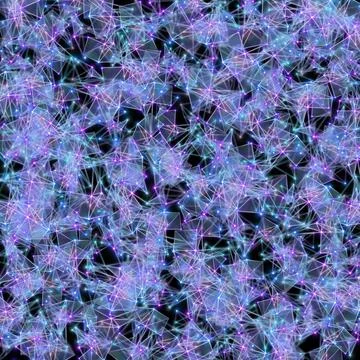 An abstract pattern of cybernetic polygonal blue and purple lights on a black 写真素材