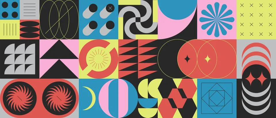 Abstract pattern design with geometric brutalism shapes or brutal contemporary Illustrazione stock