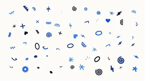 Abstract Pattern Design with Hand Drawn Blue Decorative Elements and Geomet.. Illustrazione stock