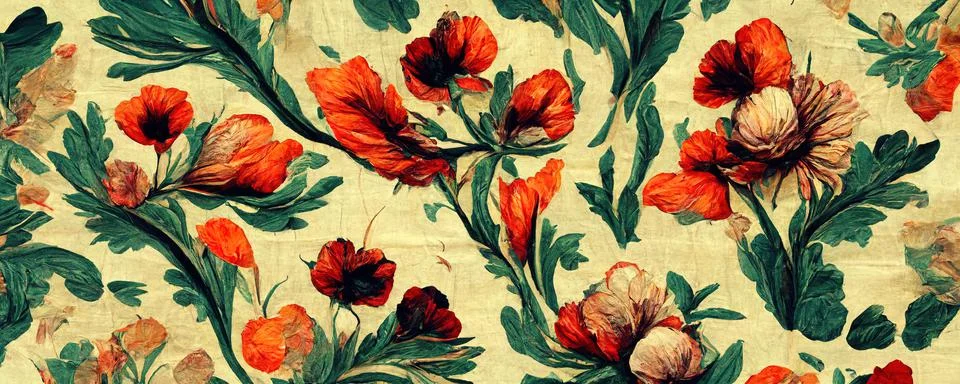 Abstract pattern on the fabric in the form of flowers in warm shades of red Stock Illustration