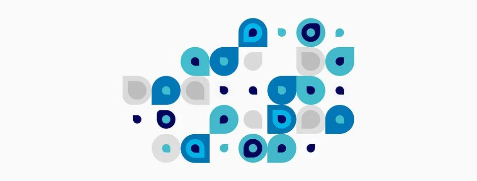 Abstract pattern features blue circles, dots. Shapes vary size, density cre.. Stock Illustration