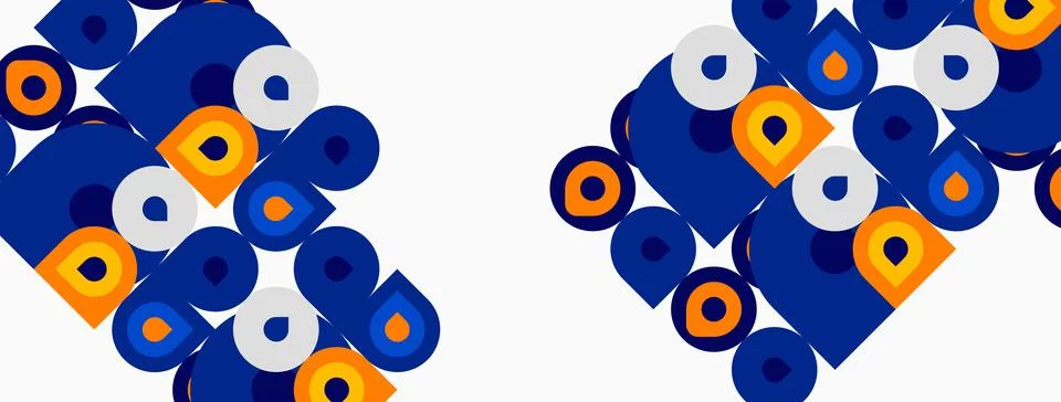 Abstract pattern features blue, orange shapes. Geometric design repeats cre.. 스톡 일러스트