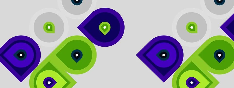 Abstract pattern features circles, curves, vibrant purple, lime green hues. Illustrazione stock