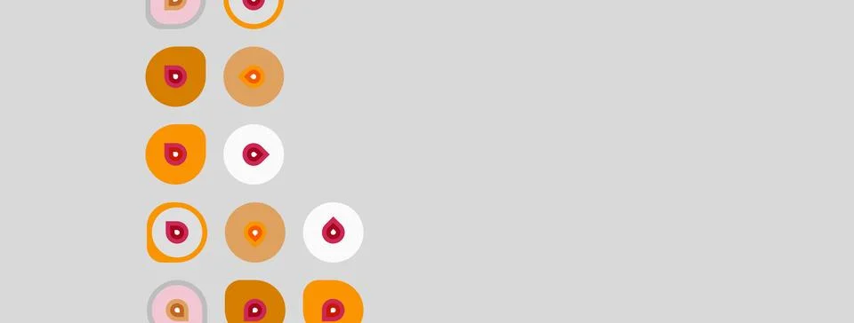 Abstract pattern features circles, dots. Colors include orange, pink, yellow, 스톡 일러스트