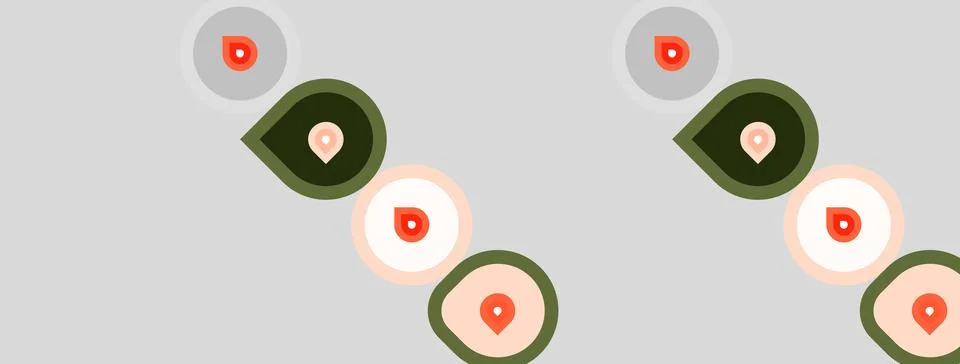Abstract pattern features circles, dots. Green, peach, white hues dominate Stock Illustration