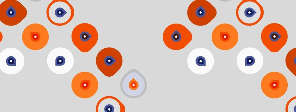 Abstract pattern features circles, dots. Orange, blue, white hues dominate Stock Illustration