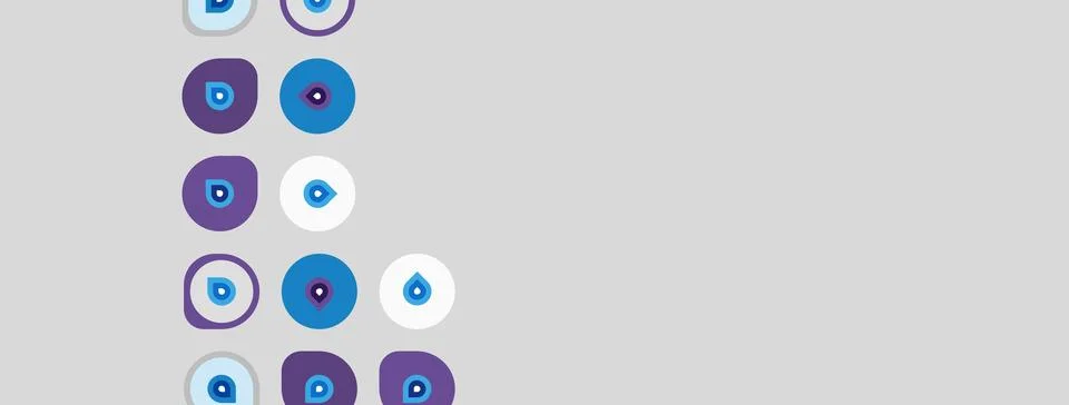 Abstract pattern features circles, droplets. Purple, blue, white hues dominat 스톡 일러스트