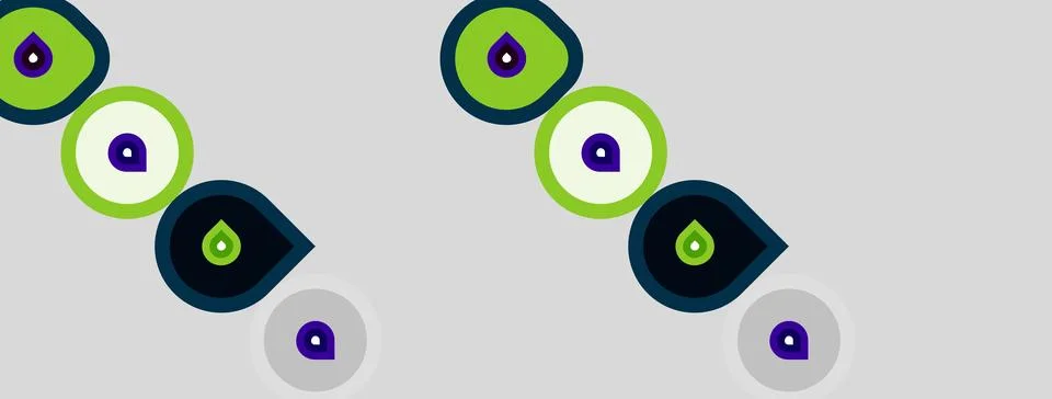 Abstract pattern features circles, droplets. Colors include green, purple, .. 스톡 일러스트