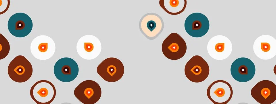Abstract pattern features circles, ovals, dots. Colors include gray, orange, Stock Illustration