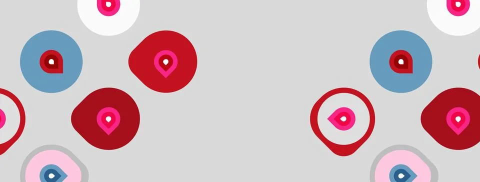 Abstract pattern features circles, pink dots, blue shapes. Background is ligh Stock Illustration