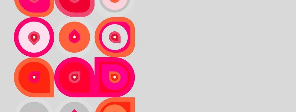 Abstract pattern features circles, pink hues, gray background. Simple geometr Stock Illustration