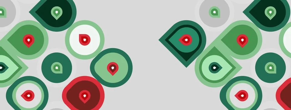 Abstract pattern features circles, red and green hues. Shapes overlap creatin 스톡 일러스트