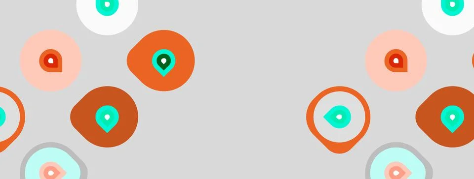 Abstract pattern features circles, squares, teal dots. Soft colors create s.. Stock Illustration