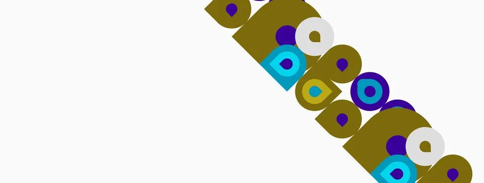Abstract pattern features circles, squares, rectangles. Colors include olive, Stock Illustration