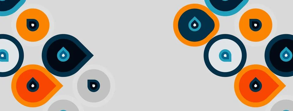 Abstract pattern features circles, teardrops. Colors include orange, gray, .. 스톡 일러스트