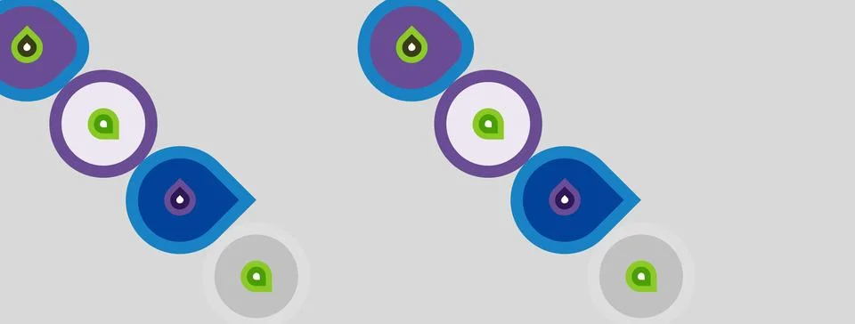 Abstract pattern features circles, teardrops. Purple, green, blue hues domina Stock Illustration