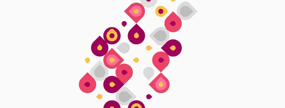 Abstract pattern features circles, varying sizes, shades. Pink, yellow hues Stock Illustration