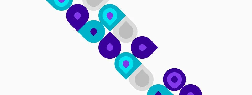 Abstract pattern features circles, varying shades purple, teal. Diagonal Stock Illustration